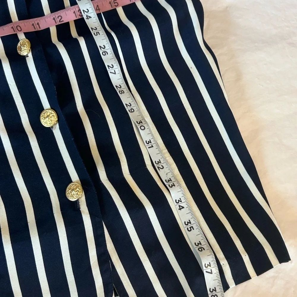 Jonathan Martin Vtg 90s Navy White Nautical Stripped Button Pencil Dress 7/8